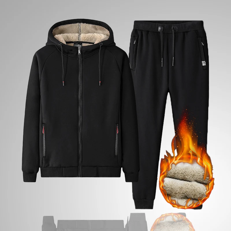 

Спортивный костюм мужской зимний, толстовка с флисовой подкладкой и штаны, свитшот на молнии с капюшоном, комплект спортивной одежды