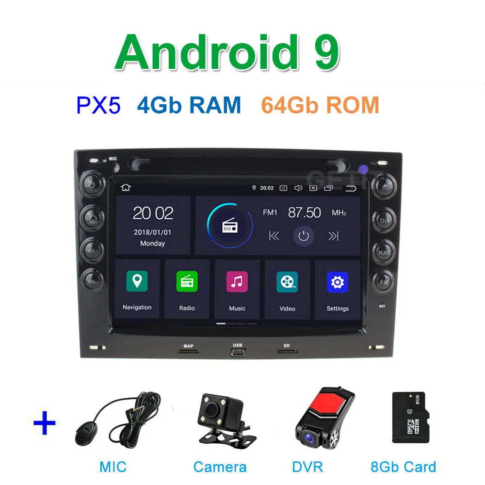 PX5 4G CAM DVR SD DSP 64G PX6 Android 9 автомобильный DVD видео стерео радио плеер gps навигация для Renault Megane 2 2003-2008 - Цвет: PX5 4G CAM DVR SD