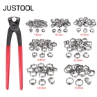 JUSTOOL 130 шт. одноушные плавные зажимы для шланга 6-21 мм 304 из нержавеющей стали зажимные кольца для шланга + зажимные щипцы в ассортименте инструмент