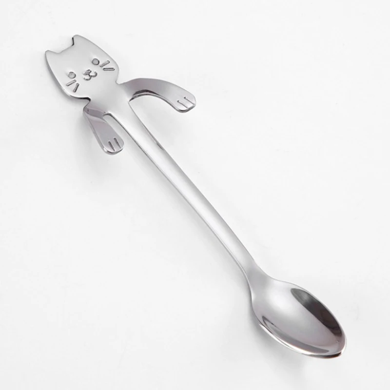 11.5cm Silver Ложки для кофе из нержавеющей стали, чайные ложки, ложки «кошка», чайная ложка для размешивания кофе десертный суповой ложки, длинные и короткие ручки - Цвет: 11.5cm Silver