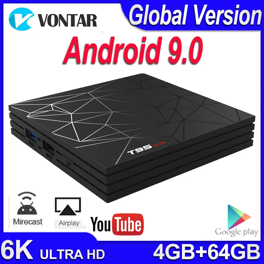 Приставка Смарт ТВ T95 MAX Android 9 0 4 + 32/64 ГБ Wi Fi ГГц|ТВ-приставки и медиаплееры| |