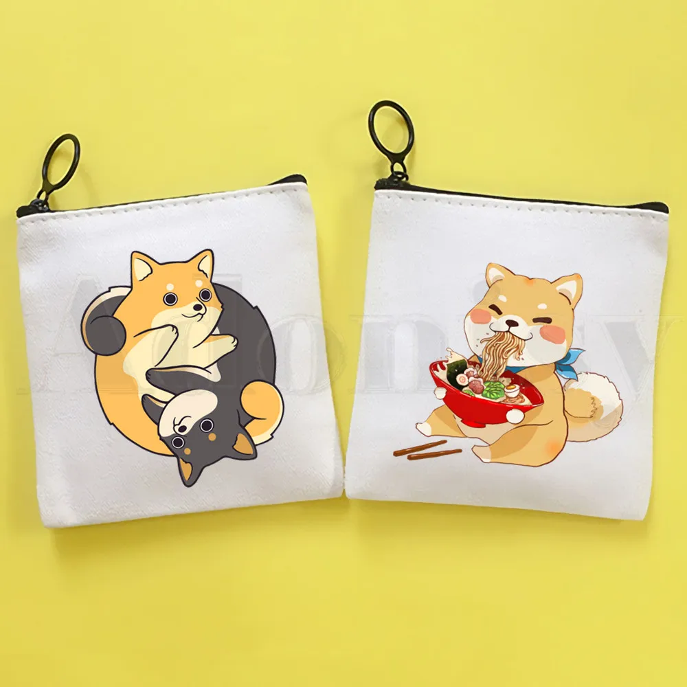

Kawaii Japanese Shiba Inu Funny Animal Dogs Coin Purse Illustration Key Case Simple Small Cloth Bag New Creative Coin Purse