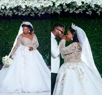plus size african wedding dresses luxurious lace beaded sheer neck sexy arabic aso ebi bridal dresses long sleeves wedding gown