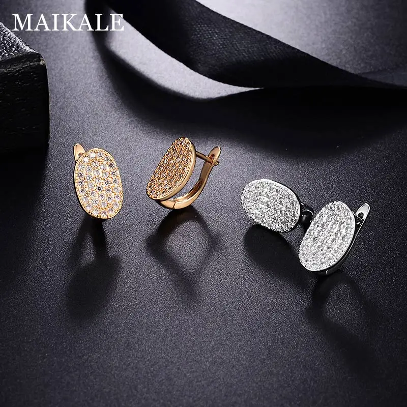 Круглые серьги MAIKALE позолоченные белые высокого качества с фианитом новые