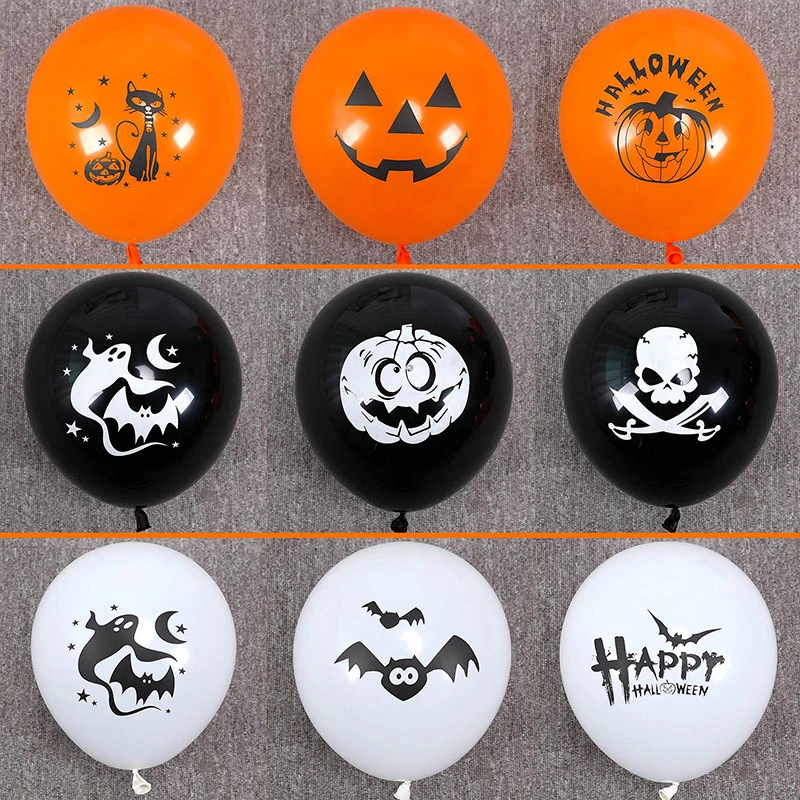 

Halloween Black Orange Latex Balloon Pumpkin Skeleton Halloween Party Balloons