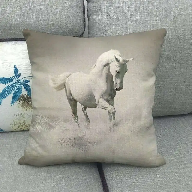 

Throw Pillow Case Animal Print White Horse Cushion Cover Sets for Chair Sofa Decorative Home Farmhouse Decor Pillowcase 45x45 Cm