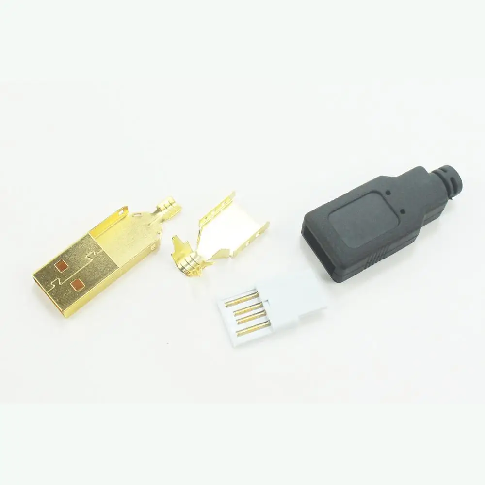 1Set Copper Gold Plated USB A + B Type A - B Plug USB Cable AB for DIY Audio