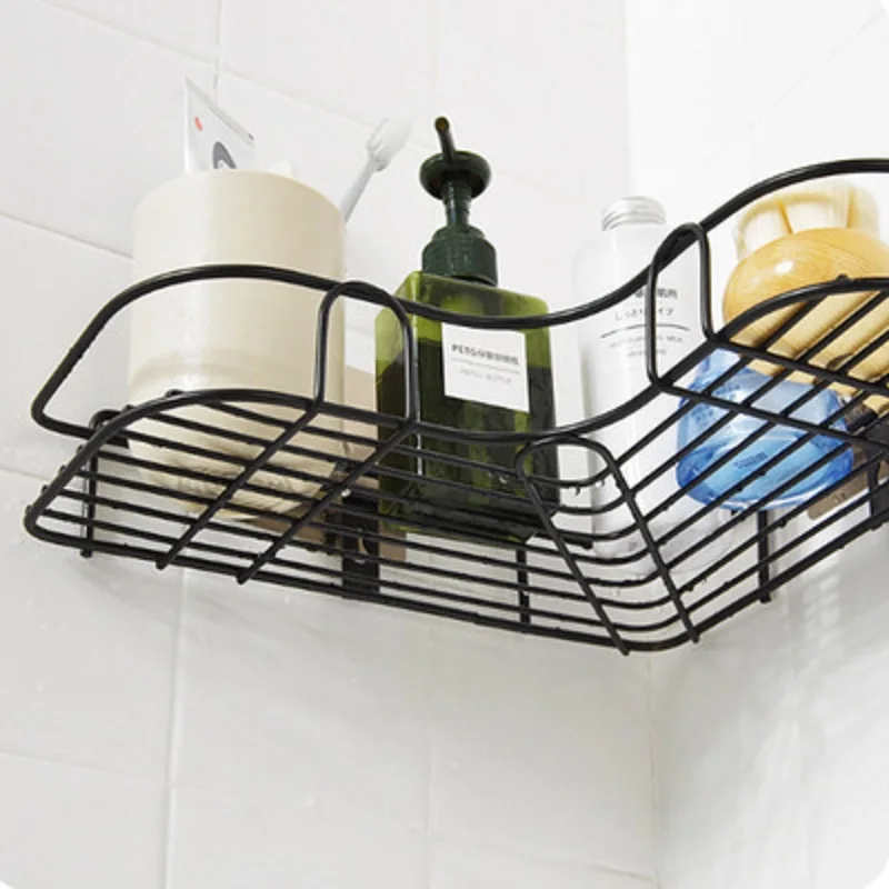 

Multifunctional Corner Wall Hanging Storage Shelves Punch-free Bathroom Kitchen Iron Triangl Suction Mount Organizer Towel Rack