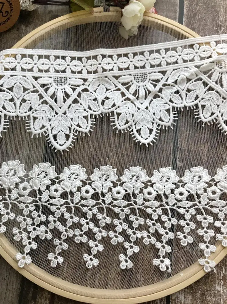 2 ярда из белого кружева Цветочная бахрома и кружевная бейка кружевной воротник