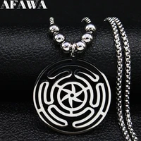 hekate wheel bead stainless steel long necklace pendant strophalos hecate magic symbol logo charm colier femme jewelry n3046s02