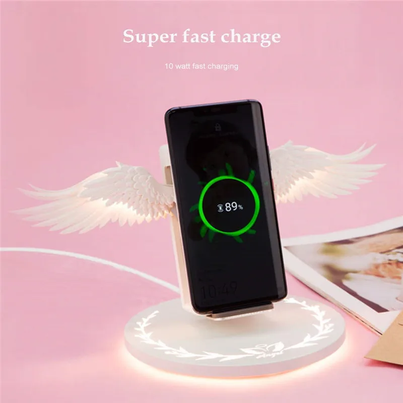 Беспроводное зарядное устройство Angel Wings 99% Быстрая зарядка 10 Вт Беспроводная подставка для зарядки IPhone для Galaxy быстрое зарядное устройство для телефона