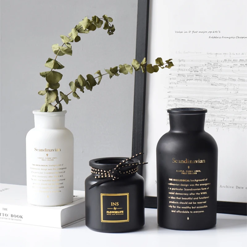 Ваза в скандинавском стиле керамическая стеклянная черная ваза для украшения