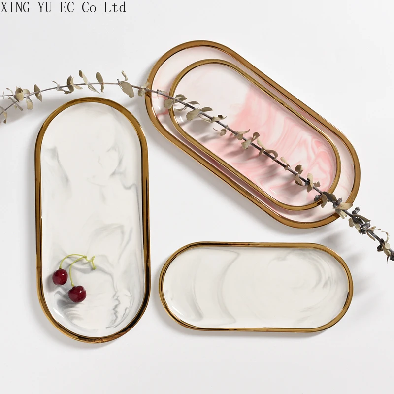 

Nordic Marble Phnom Penh Ceramic Oval Plate Western Dinner Plate Dessert Plate Jewelry Storage Tray Tray Home Decoration