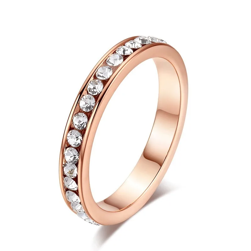 

FASHION SILVER COLOR WEDDING RING FOR WOMEN LOVER CUBIC ZIRCONIA SINGLE ROW DRILL RING 14K ROSE GOLD ZIRCON DIAMOND RING JEWELRY