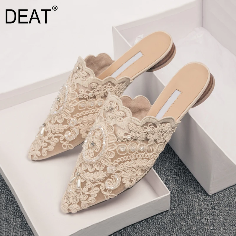 [DEAT] Новинка 2020 года Сезон весна лето Неглубокие кружевные открытые шлепанцы на