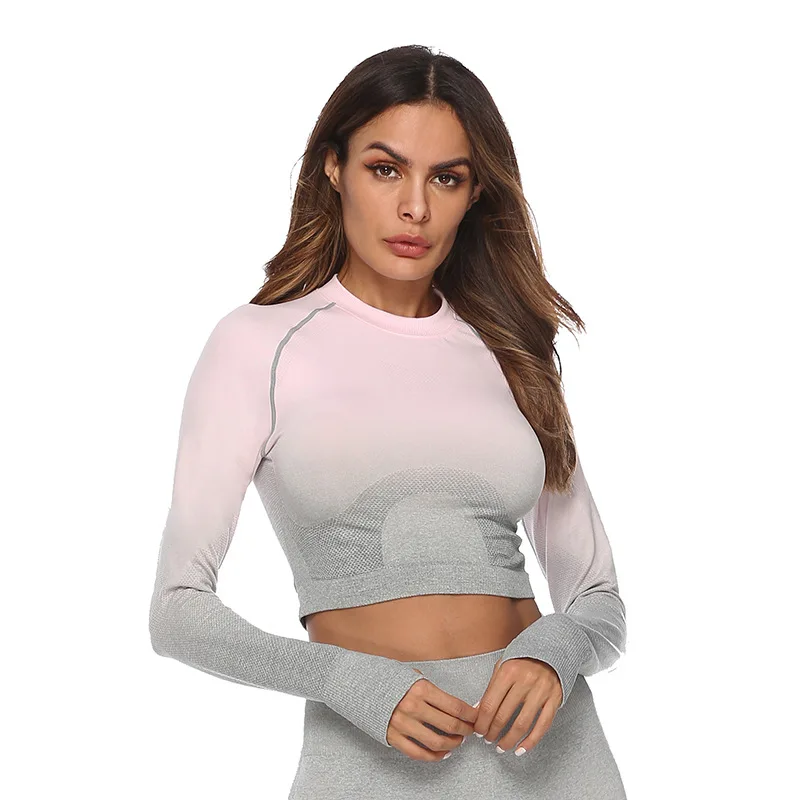 Light pink top Женский пуш-ап спортивный бюстгальтер энергия бесшовные Омбре Йога Леггинсы хип-ап укороченные рубашки осень зима спортивные костюмы для тренировок - Цвет: Light pink top