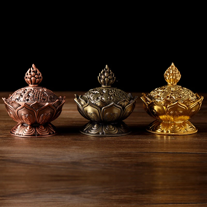 

Lotus Flower Incense Burner Buddhism Buddha Holder Brass Mini Sandalwood Censer Incense Metal Craft Home Decoration