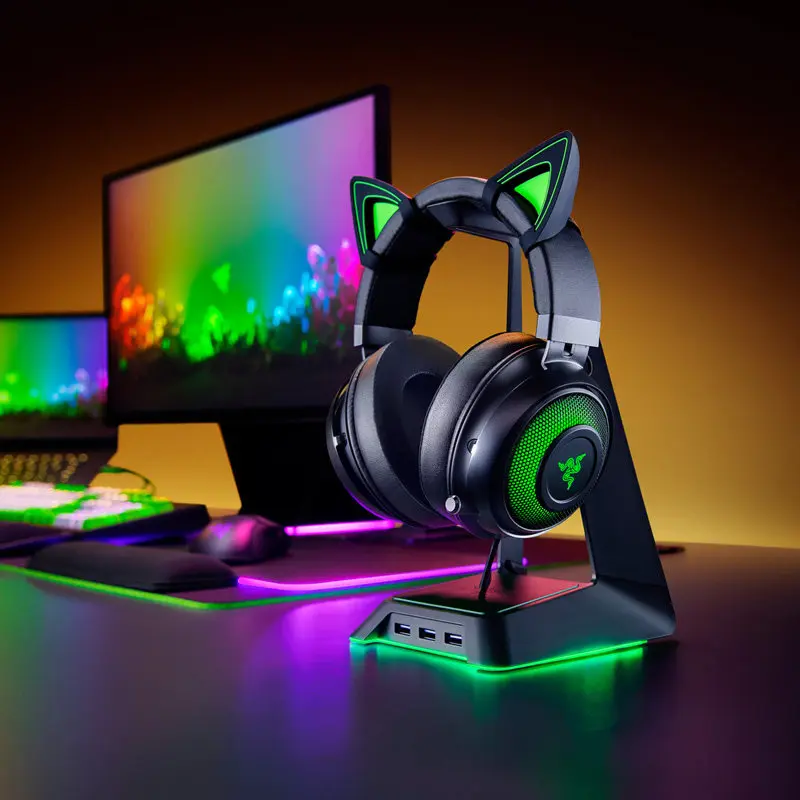 

Original Razer Kraken Kitty Edition Cat Ears Headphone Black Chroma RGB Light USB Wired Gaming Headset for Girl