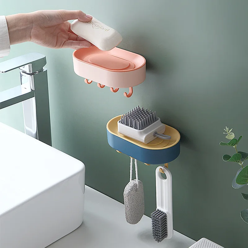 

Wall Mounted Soap Holder Box Door Soap Dish For Bathroom Products Tray Portable With Suction Cup Solid Drain Water Plates