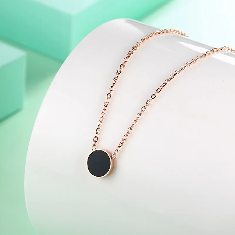 Из нержавеющей стали для женщин ожерелье цепочка розово золотистый и черный