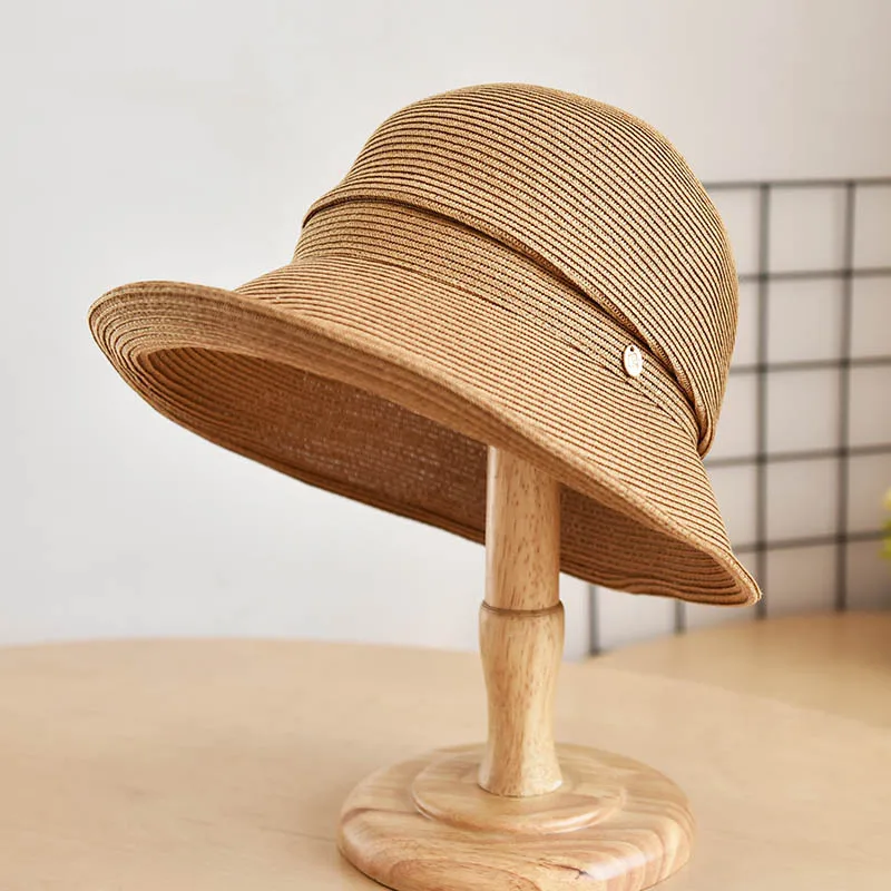 

Retro Summer Straw Visor Hat For Women Soft Foldable Fisherman Hat Bow Sun Hat Beach Wide Brim Panama Women's Bucket Cap