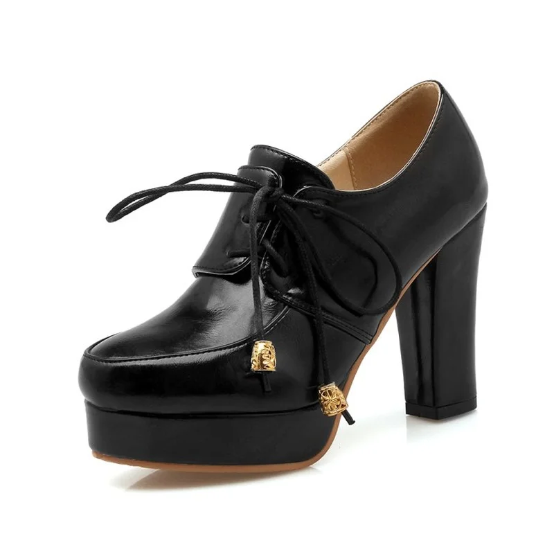 

Туфли женские на высоком каблуке, платформа, перекрестная шнуровка, тонкий каблук, модная классическая обувь, ретро универсальные туфли-лод...