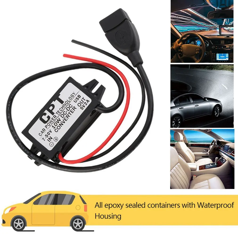 

DC 7-50V to 5V 2A USB Female Step Down Converter Regulator Waterproof for Car with Overload Over Low Voltage protection
