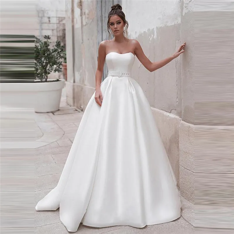 

Sweetheart A-Line Wedding Dresses Lace Up Back Simple With Removable Lace Jacket Bridal Gowns 2 In 1 Bride Party Wear Garden