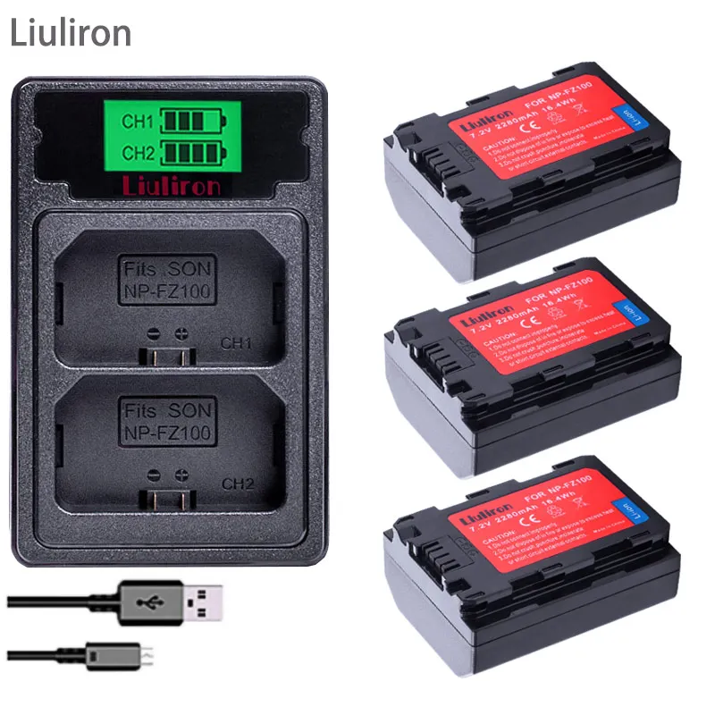 charger and 3battery 2280 мАч NP-FZ100 NPFZ100 NP FZ100 батарея+ светодиодный двойной USB зарядное устройство для sony NP-FZ100, BC-QZ1, sony a9, a7R III, a7 III, ILCE-9 - Цвет: charger and 3battery