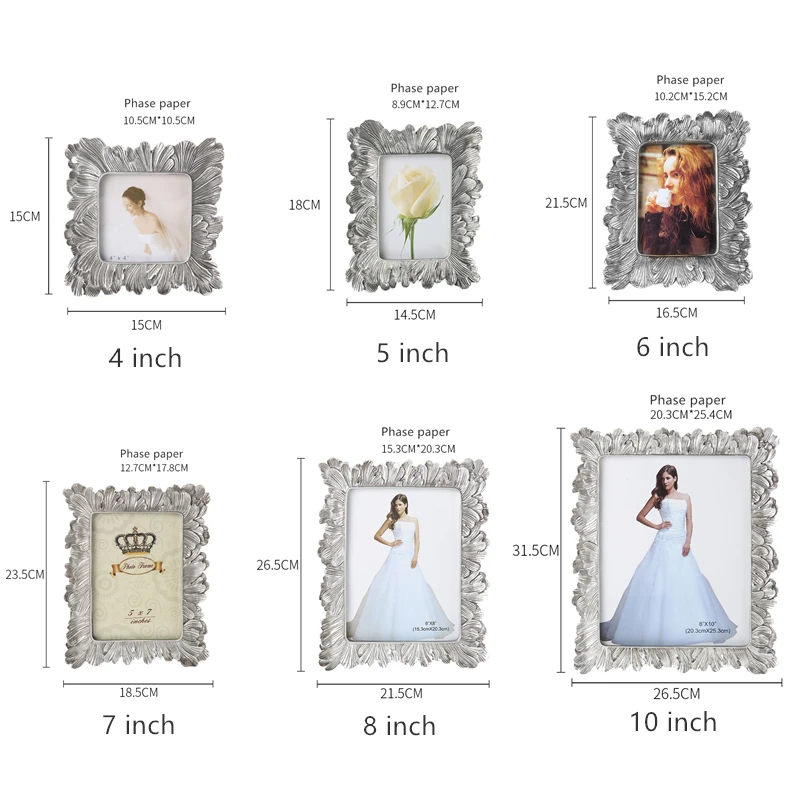 

Retro Golden Palm Leaf Table Setting Silver Photo Frame Living Room Decoration Creative Simplicity 10 Inches Picture Frame