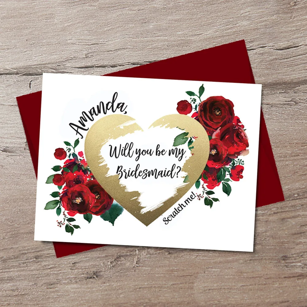 Индивидуальное предложение красная открытка для подружек невесты с надписью