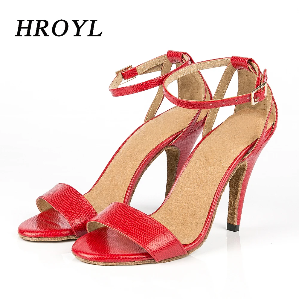 

HROYL Latin Dance Shoes For Women PU Red African print Salsa Dance Shoes Women's Ballroom Dance Sandal Hight Heel 10cm 8cm