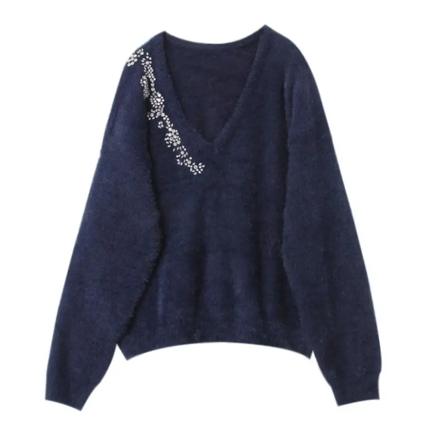 Новинка 2019 осенне-весенний женский свитер длинный рукав сексуальный v-образный