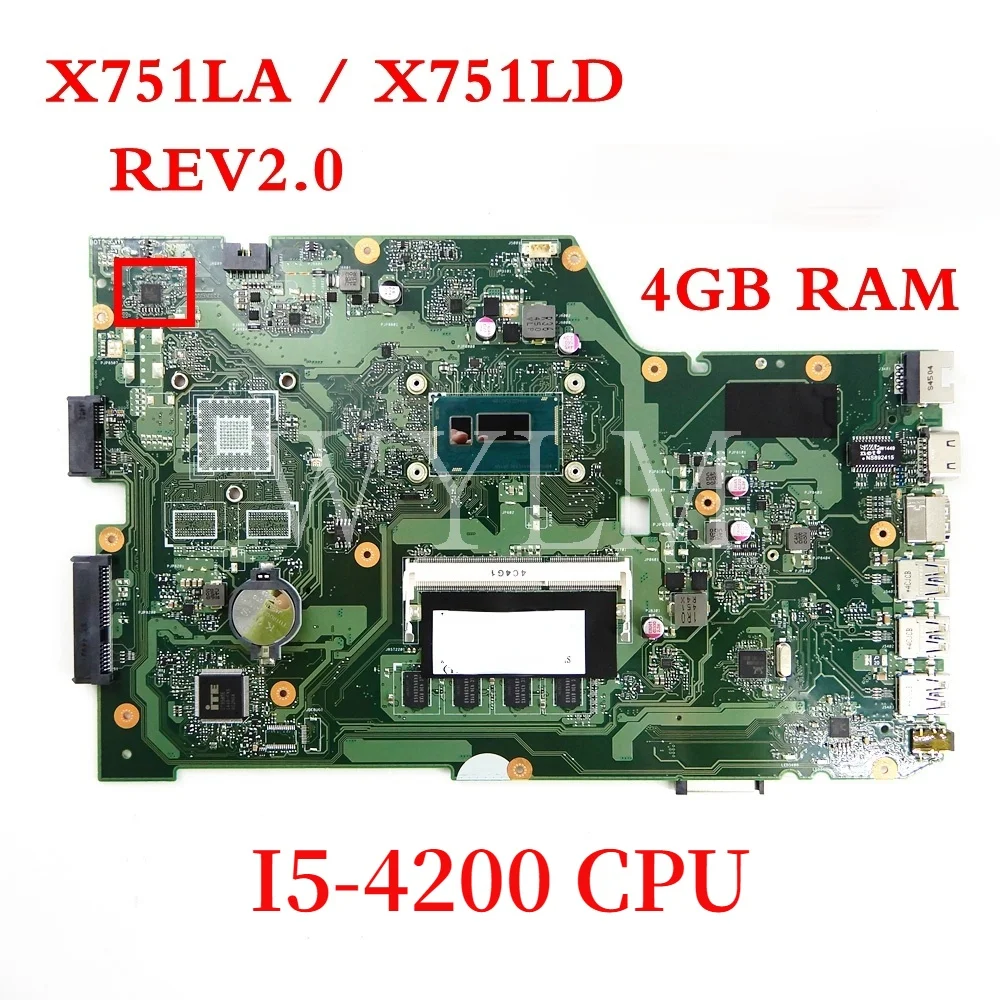 

X751LA I5-4200CPU 4 Гб Оперативная память материнская плата REV2.0 для ASUS X751L X751LAB R752L R752LD R752LN X751LD X751LJ DDR3 материнская плата для ноутбука