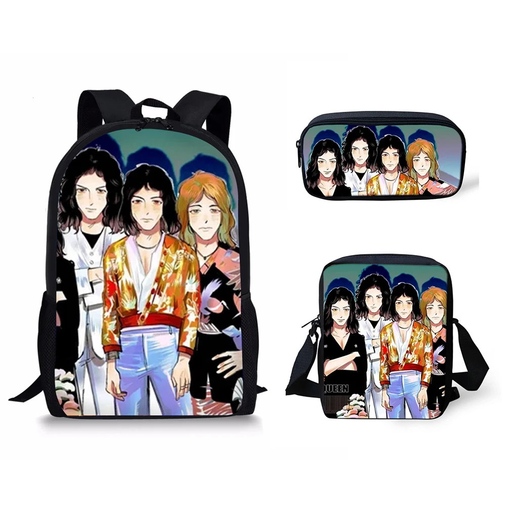 HaoYun Children School Bags Queen band Bohemian Rhapsody Print Large Shoulder Backpack 3Pcs/set Students Bookbag Kids Custom
