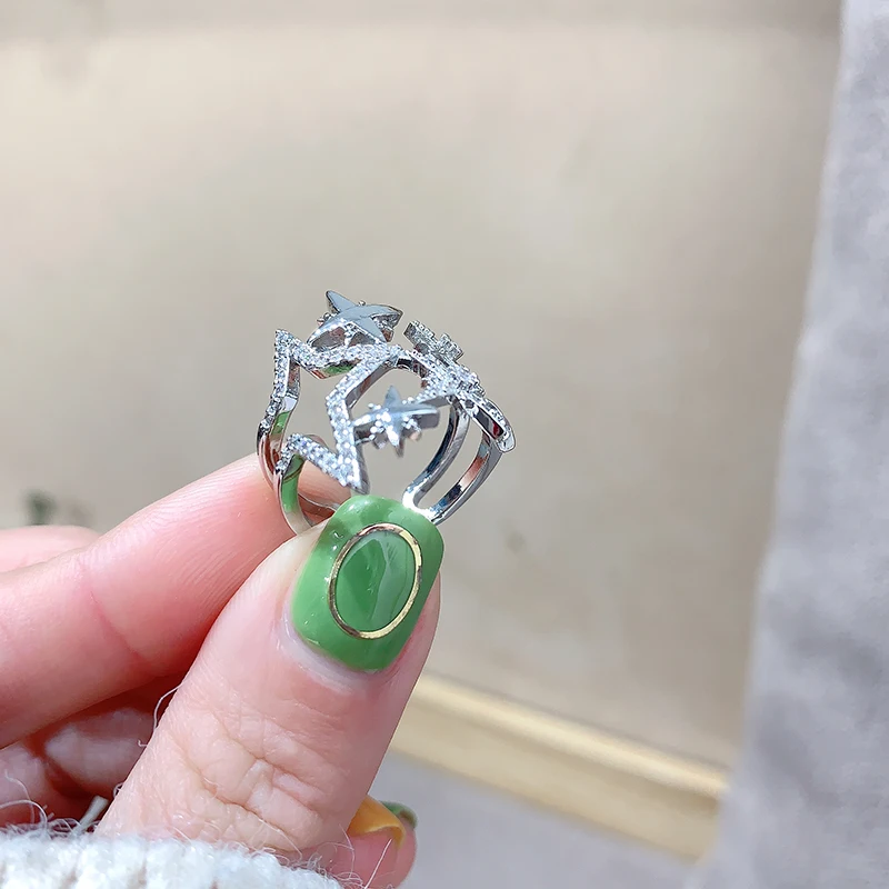 Модные кольца с пятиконечными звездами и кристаллами ювелирные изделия