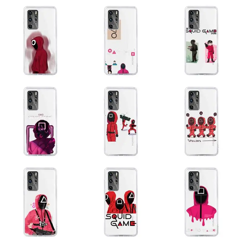 

squid game Phone Case For Huawei P40 P30 P20 Mate Honor 10i 30 20 i 10 40 8x 9x Pro Lite Transparent Cover