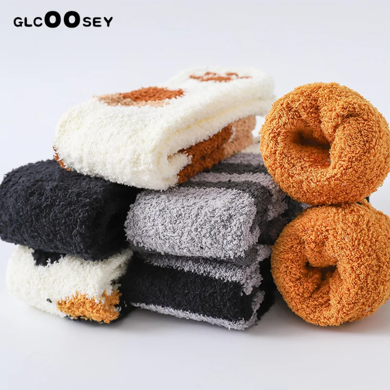 6 Pairs/Pack Winter Warm Cat Paw Socks 8 Style For Women Girls Sleeping Socks Home Floor Socks Thick Socks