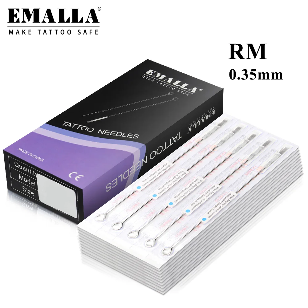 

EMALLA 50 шт иглы для тату 0,35 мм RL одноразовые иглы для тату Ассорти стерильный круглый вкладыш для тату машины принадлежности для тату