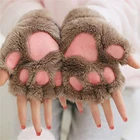 Симпатичные плюшевые перчатки для женщин, теплые мягкие пушистые утепленные митенки с полупальцами в виде медвежьей лапки для косплея вечерние, кошачья лапа с когтями