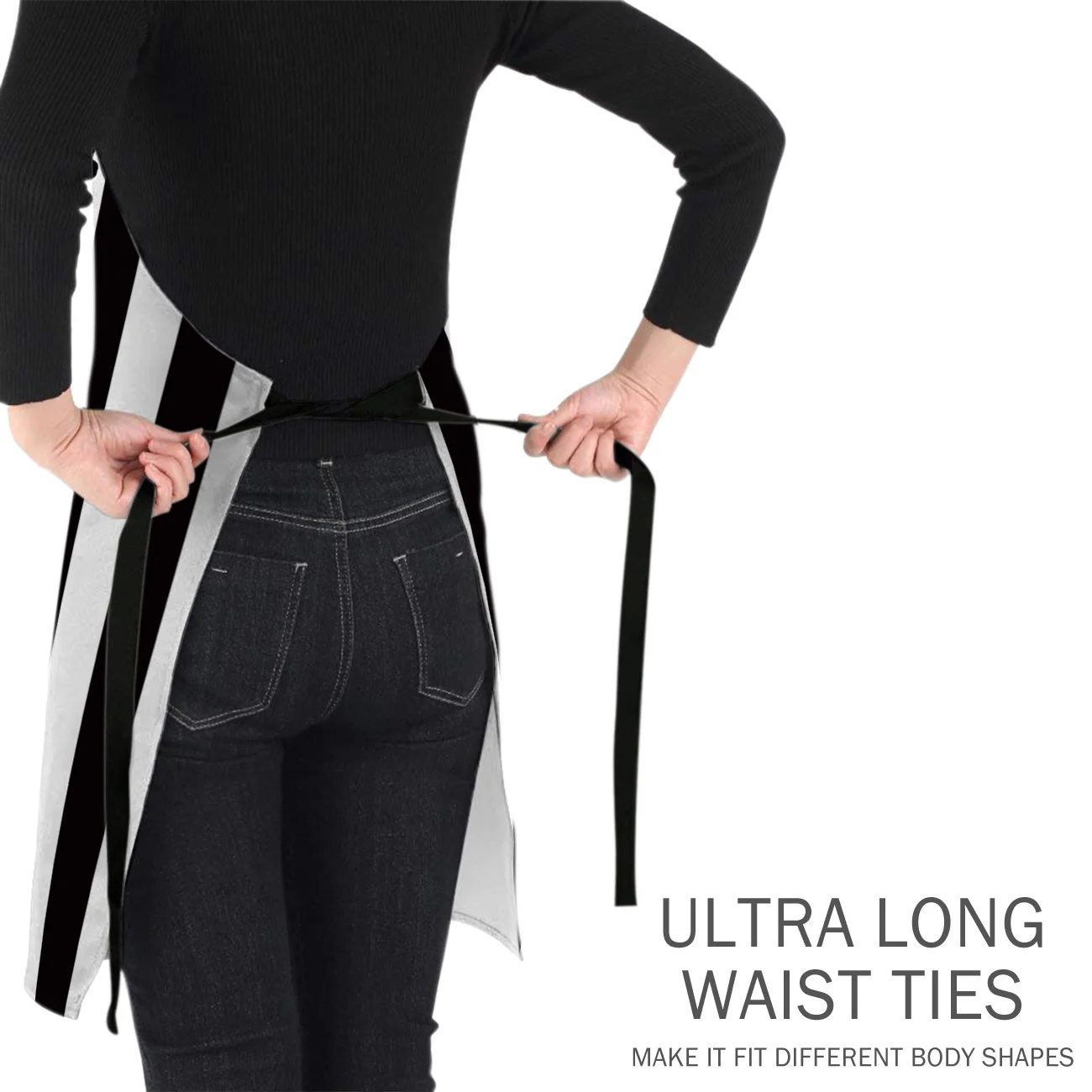 Простой черный и белый в полоску напечатанные кухонные фартуки Прочный