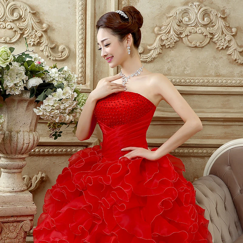 Красное платье без бретелек с рюшами Quinceanera бисером и жемчужным лифом Vestido 15 Anos De