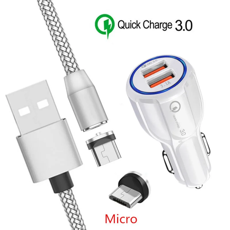 Магнитный Micro USB зарядный провод Honor 7a для samsung galaxy J7 Pro J5 Prime Oppo A7 K1 Realme 3 мобильного телефона QC 3,0 быстрое автомобильное зарядное устройство - Тип штекера: Car charger 1M cable