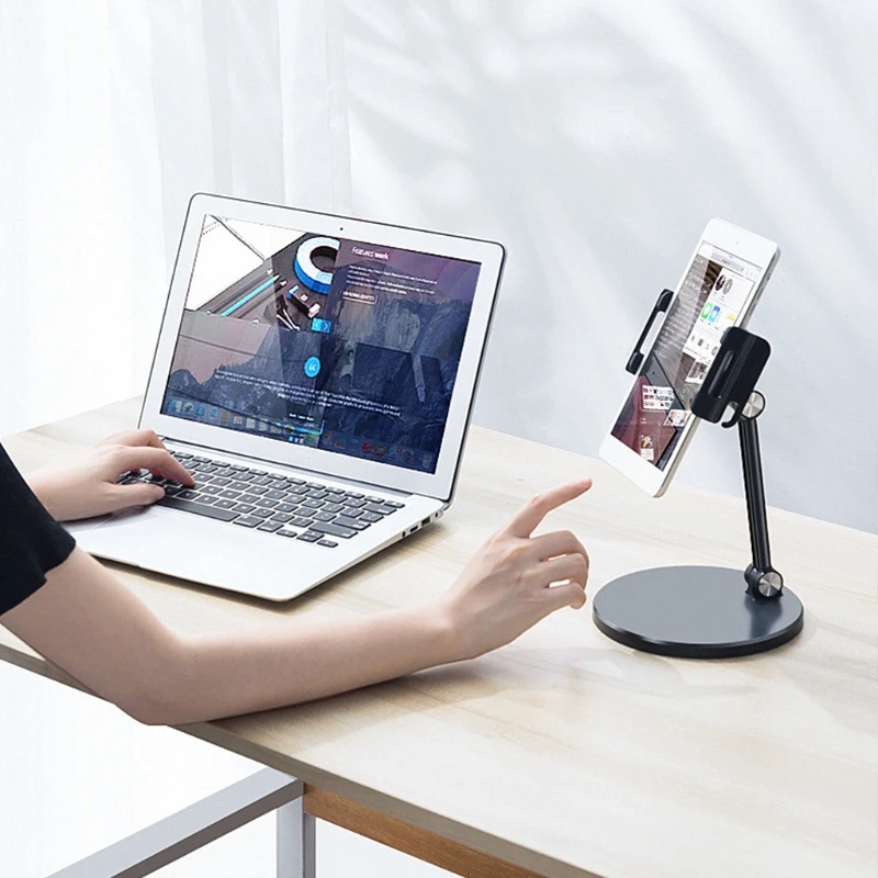 

Cellphone Tablet Stand Holder Adjustable Folding 360°Swivel Desk Mount Cradle Bracket for i-phone i-Pad 5"-12" Tablets