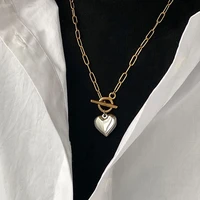 zj hot sale 2022 stainless steel gold silver color mixed chunky statement heart pendant chokers necklaces minimalist ins jewelry