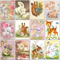 5d diamond painting cartoon animal rabbit deer cat squirrel full square round drill embroidery cross stitch mosaic picture decor