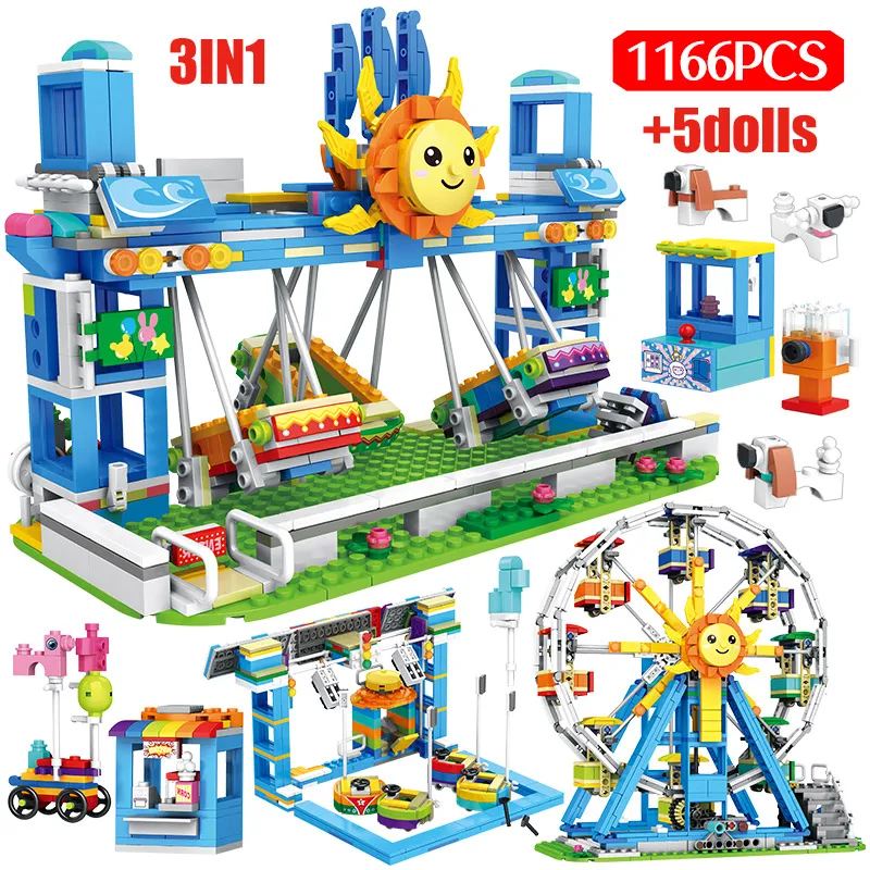 

1166pcs City 1 Change 3 Street View Ferris Wheel Building Blocks Friends Sunflower Trolley Game Bricks Toys For Children Gifts