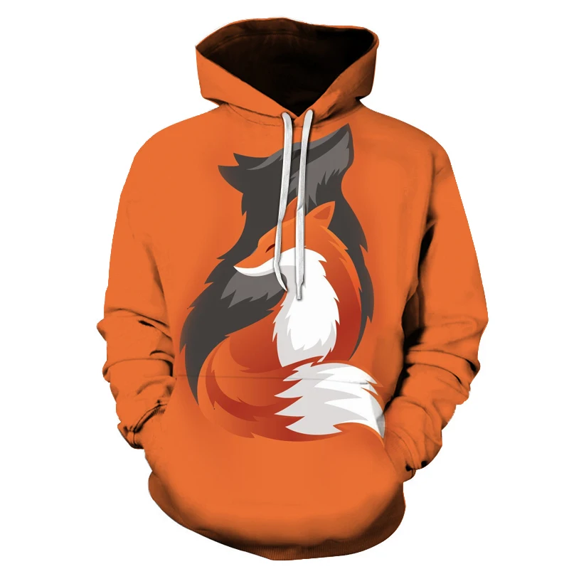 2019 spring autumn couple hoodie animal fox printing 3D digital long sleeved pocket hooded sweatshirt men women baseball uniform|Мужские
