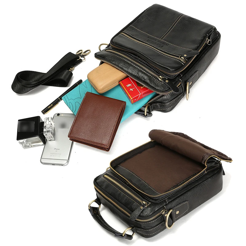 

FACTOO Men's Leather Handbag Black Quality Leather Zipper Messenger Shoulder Bag Fashion Vertical Office Business Briefcase