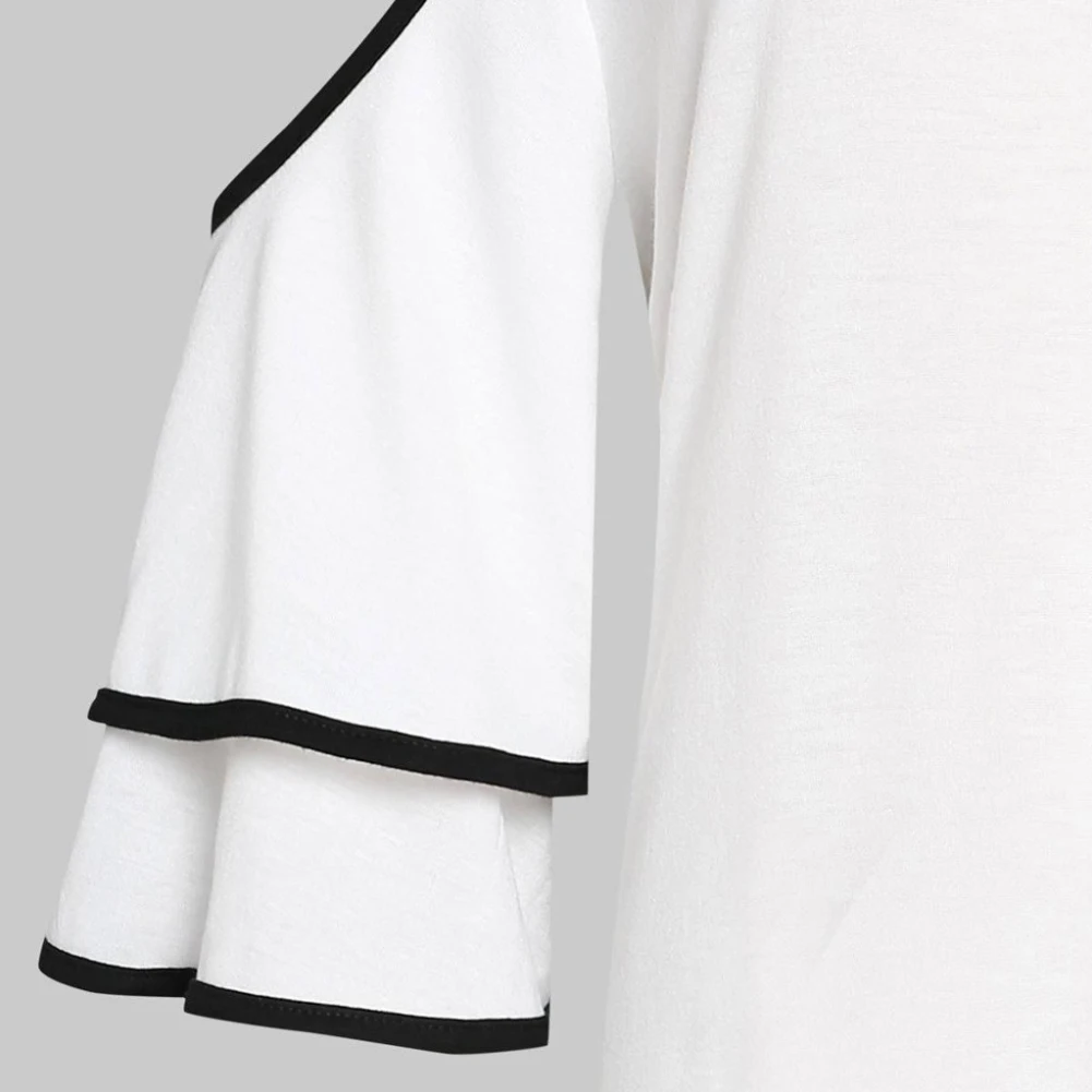 Блузка женская однотонная с открытыми плечами воланом и асимметричным подолом -